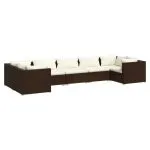 Set mobilier de grădină cu perne, 7 piese, maro, poliratan