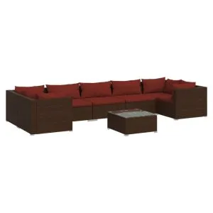 Set mobilier de grădină cu perne, 8 piese, maro, poliratan