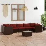 Set mobilier de grădină cu perne, 8 piese, maro, poliratan