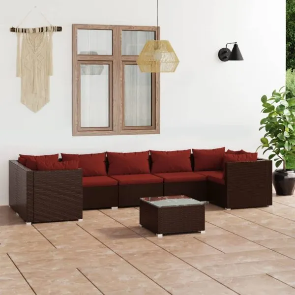 Set mobilier de grădină cu perne, 8 piese, maro, poliratan
