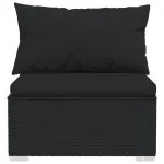 Set mobilier de grădină cu perne, 9 piese, negru, poliratan