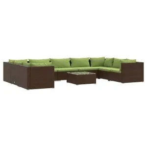 Set mobilier de grădină cu perne, 10 piese, maro, poliratan