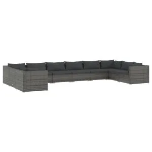 Set mobilier de grădină cu perne, 10 piese, gri, poliratan