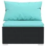 Set mobilier de grădină cu perne, 9 piese, negru, poliratan