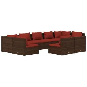 Set mobilier de grădină cu perne, 9 piese, maro, poliratan