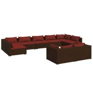 Set mobilier de grădină cu perne, 9 piese, maro, poliratan