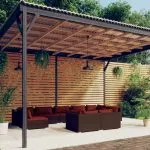 Set mobilier de grădină cu perne, 9 piese, maro, poliratan