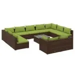 Set mobilier de grădină cu perne, 12 piese, maro, poliratan