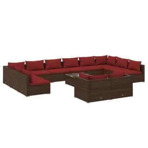 Set mobilier de grădină cu perne, 13 piese, maro, poliratan