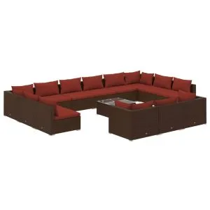 Set mobilier de grădină cu perne, 14 piese, maro, poliratan