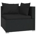 Set mobilier de grădină cu perne, 11 piese, negru, poliratan