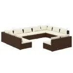 Set mobilier de grădină cu perne, 11 piese, maro, poliratan