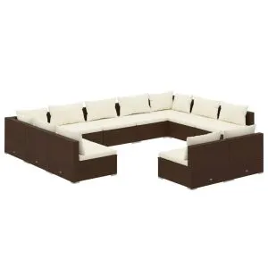 Set mobilier de grădină cu perne, 11 piese, maro, poliratan