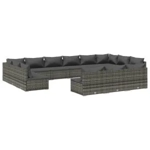 Set mobilier de grădină cu perne, 13 piese,gri, poliratan