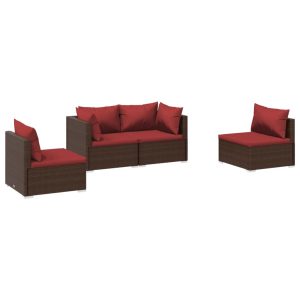 Set mobilier de grădină cu perne, 4 piese, maro, poliratan