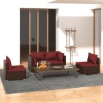 Set mobilier de grădină cu perne, 4 piese, maro, poliratan