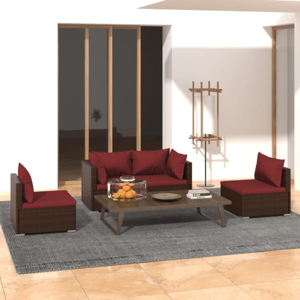 Set mobilier de grădină cu perne, 4 piese, maro, poliratan