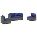 Set mobilier de grădină cu perne, 4 piese, poliratan, gri