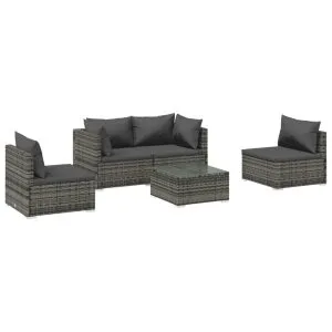 Set mobilier de grădină cu perne, 5 piese, gri, poliratan