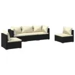 Set mobilier de grădină cu perne, 5 piese, negru, poliratan