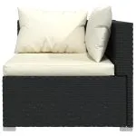 Set mobilier de grădină cu perne, 5 piese, negru, poliratan