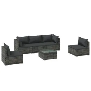 Set mobilier de grădină cu perne, 6 piese, gri, poliratan
