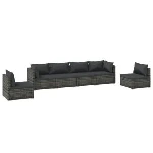 Set mobilier de grădină cu perne, 6 piese, gri, poliratan