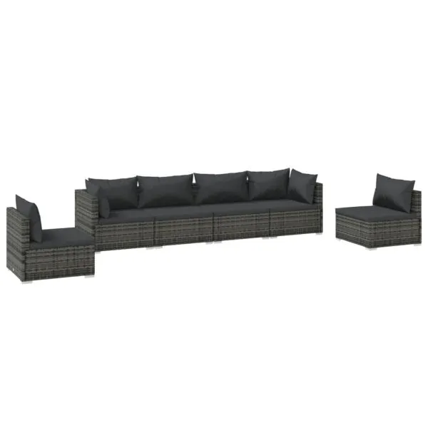 Set mobilier de grădină cu perne, 6 piese, gri, poliratan