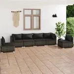 Set mobilier de grădină cu perne, 6 piese, gri, poliratan