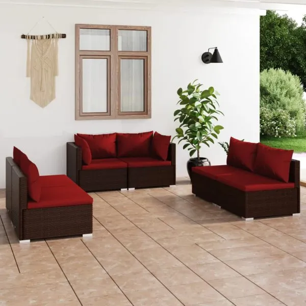 Set mobilier de grădină cu perne, 6 piese, maro, poliratan
