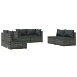 Set mobilier de grădină cu perne, 6 piese, gri, poliratan