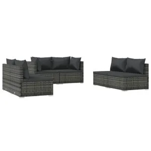 Set mobilier de grădină cu perne, 6 piese, gri, poliratan