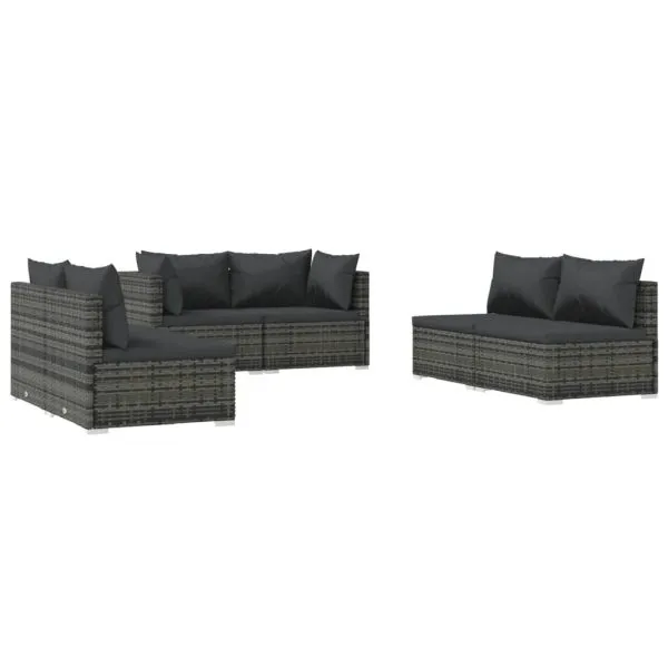 Set mobilier de grădină cu perne, 6 piese, gri, poliratan