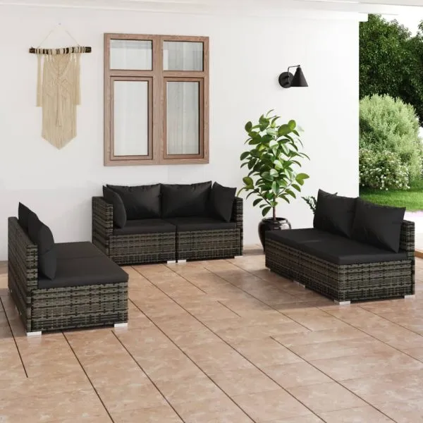 Set mobilier de grădină cu perne, 6 piese, gri, poliratan