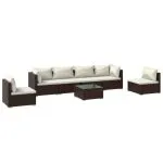 Set mobilier de grădină cu perne, 7 piese, maro, poliratan