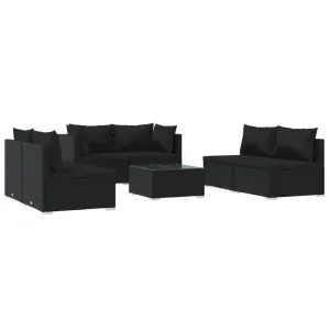 Set mobilier de grădină cu perne, 7 piese, negru, poliratan
