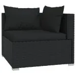Set mobilier de grădină cu perne, 7 piese, negru, poliratan