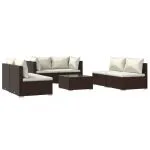 Set mobilier de grădină cu perne, 7 piese, maro, poliratan