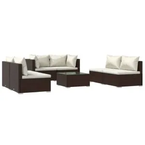 Set mobilier de grădină cu perne, 7 piese, maro, poliratan