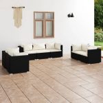 Set mobilier de grădină cu perne, 7 piese, negru, poliratan