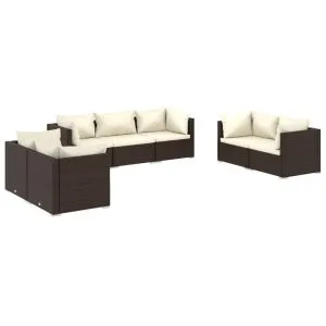 Set mobilier de grădină cu perne, 7 piese, maro, poliratan
