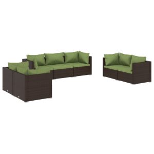 Set mobilier de grădină cu perne, 7 piese, maro, poliratan