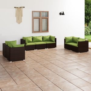 Set mobilier de grădină cu perne, 7 piese, maro, poliratan