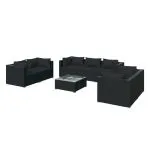 Set mobilier de grădină cu perne, 8 piese, negru, poliratan