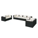 Set mobilier de grădină cu perne, 8 piese, negru, poliratan