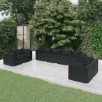 Set mobilier de grădină cu perne, 8 piese, negru, poliratan