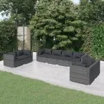 Set mobilier de grădină cu perne, 8 piese, gri, poliratan