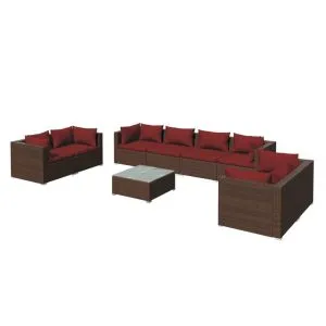 Set mobilier de grădină cu perne, 9 piese, maro, poliratan