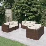 Set mobilier de grădină cu perne, 6 piese, maro, poliratan