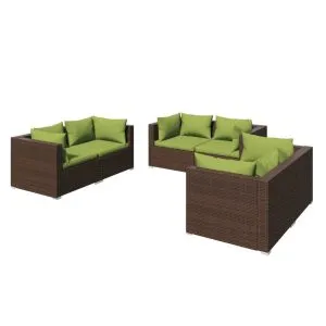 Set mobilier de grădină cu perne, 6 piese, maro, poliratan